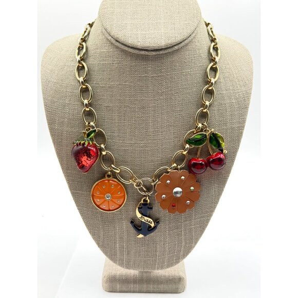Fruit & Anchor Charm Toggle Clasp Gold Tone Necklace - Picture 1 of 7